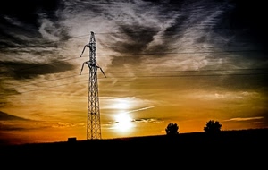 tramonto, nuvole, fili, traliccio, sole, cielo, controluce, alberi, palo, luce