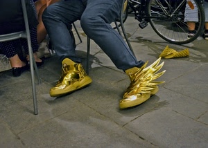scarpe, oro, ali, ruota, bicicletta, piedi, giallo, pantaloni, jeans
