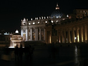 fontana, notturno, notte, colonne, cupola, piazza, basilica, roma, luci, chiesa, colonnato