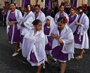 viola, bianco, donne, processione, bambine, gruppo, costume, fiori, corteo