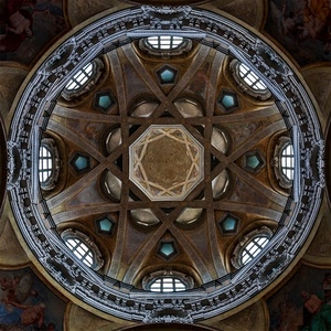 cupola, finestre, cerchio, interno, chiesa, geometrie, ottagono, soffitto, cerchi, affreschi, simmetria