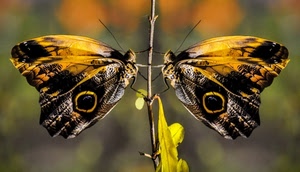 farfalle, ali, giallo, insetti, due, farfalla, ramo, antenne, nero, stelo, fotomontaggio